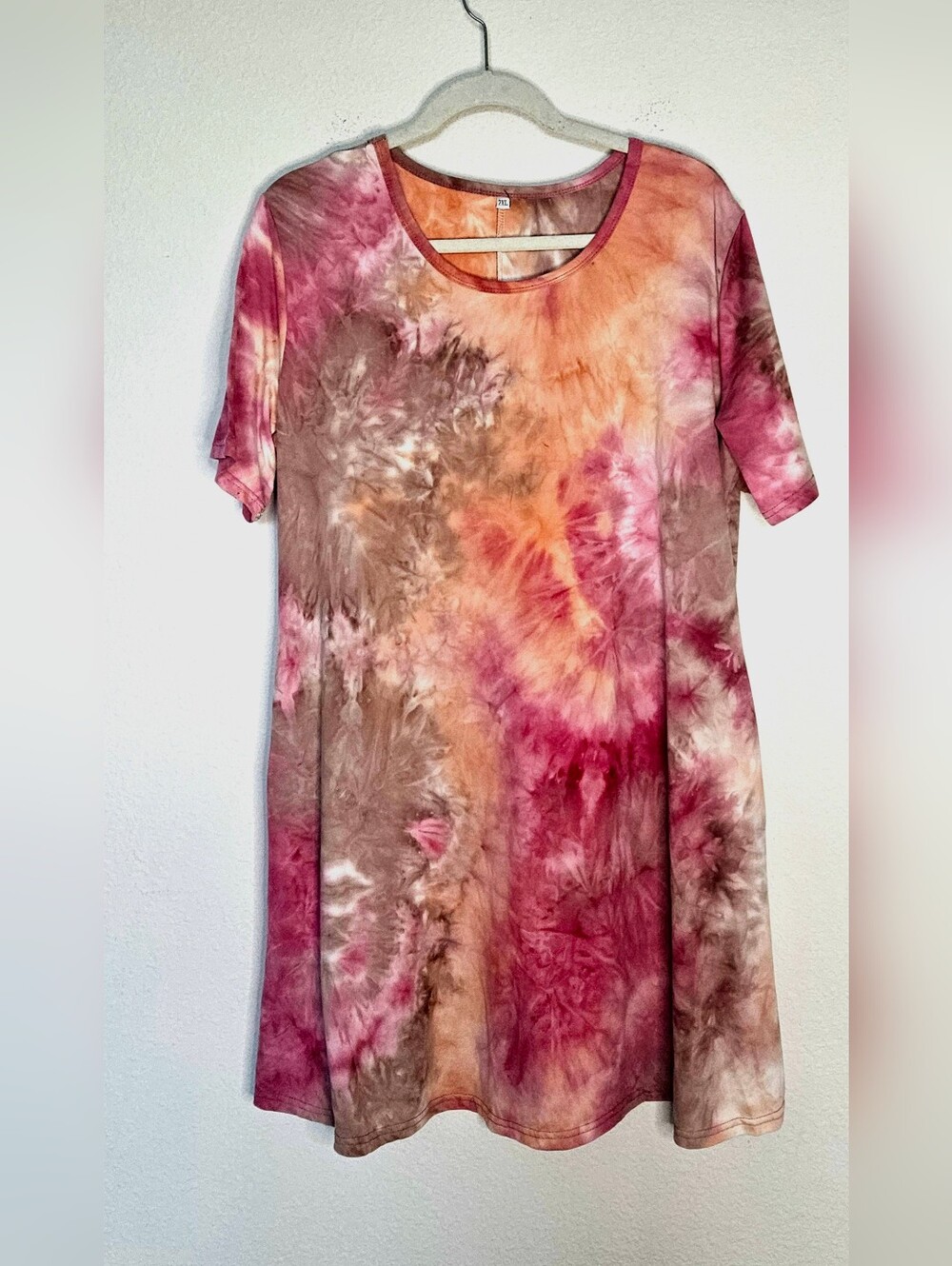 Tie-Dye Short Sleeve Dress in Pink, Orange & Brown